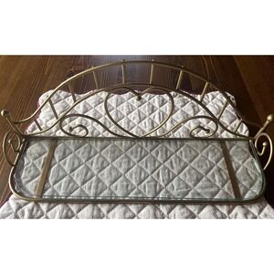 Vintage Glass Wall Shelf  Brass Heart Design Cottage Farmhouse Nursery Bathroom